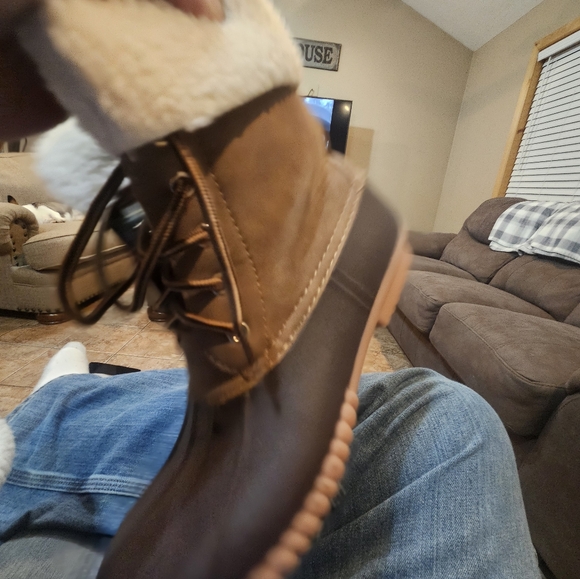 Women's Brown Ankle Boots with Faux Fur Lining - Picture 3 of 12